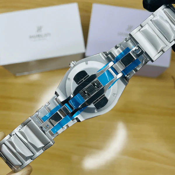 HB Model Diamond Cut – Premium Silver Watch with Textured Chain & Date Feature