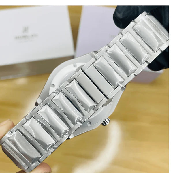 HB Model Diamond Cut – Premium Silver Watch with Textured Chain & Date Feature