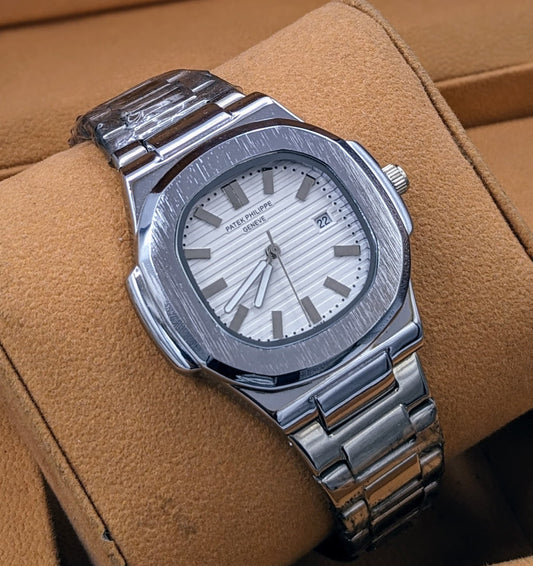 Men’s White Dial Stainless Steel Watch – Premium Quartz Timepiece by zarvy.store